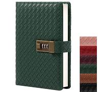 TIEFOSSI B6 Quaderno in pelle con lucchetto a combinazione, carta da viaggio ricaricabile a righe, diario regalo con password segreta per donne ragazze ragazzi (verde)