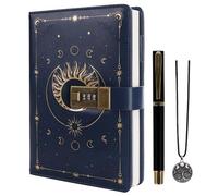 TIEFOSSI Diario con Lucchetto, Diario Vintage Sole con Lucchetto per Donne Uomini, Quaderno A5 Ricaricabile con Lucchetto per Scrivere, 224 Pagine Numerate