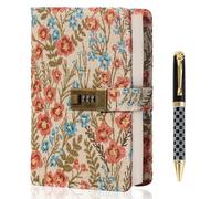 TIEFOSSI Diario da Ricamo con Lucchetto, Diario Foderato con Lucchetto per Donna Uomo, Quaderno Estetico con Penna, Quaderno con Copertina Rigida per Scrivere e Pianificare