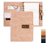 TIEFOSSI Quaderno vintage a 6 anelli con lucchetto, diario con password segreta A5 a fiori con copertina rigida, carta da lettere a righe ricaricabile per le donne (rosa)