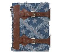 TIEFOSSI Taccuino Denim Unisex, Diario in Pelle PU Vintage con Anelli a 6 Fori, Righe Universitarie, Ricaricabile con Tasche (17,8 x 23,5 cm) per Scuola/Viaggi/Schizzi