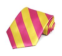 tiemart Cravatta Uomo a Righe, Rosa acceso e giallo, adult