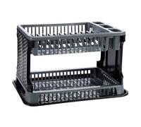 TIENDA EURASIA Scolapiatti in plastica | scolapiatti 2 altezze con vassoio | plastica strutturata rattan | grande capacità e resistenza | misure 30,3 x 8,5 x 44,5 cm (grigio)