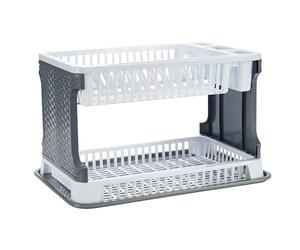 TIENDA EURASIA® Scolapiatti in plastica, scolapiatti 2 altezze con vassoio, texture rattan, grande capacità e resistenza, 30,3 x 8,5 x 44,5 cm (bianco)