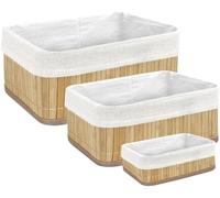 TIENDA EURASIA - Set di 3 cesti in bambù, foderati interni in tessuto, colore naturale, grande, 30 x 20 x 12 cm, medio-28 x 18 x 10 cm e piccolo 25 x 15 x 8 cm, organizzazione della casa