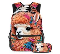 Tieni i tuoi oggetti essenziali in un unico posto, zaino con astuccio, il set di zaini per la scuola definitivo per studenti, coniglio disegno a colori, Multicolore#04, B：29.4x20x40cm P：19x7.5x3.8cm,