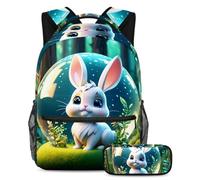 Tieni i tuoi oggetti essenziali in un unico posto, zaino con astuccio, il set di zaini per la scuola definitivo per studenti, sfera di cristallo di coniglio, Multicolore#03, B：29.4x20x40cm\