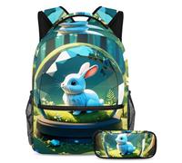 Tieni i tuoi oggetti essenziali in un unico posto, zaino con astuccio, il set di zaini per la scuola definitivo per studenti, sfera di cristallo di coniglio, Multicolore#02, B：29.4x20x40cm\