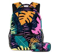 Tieni i tuoi oggetti essenziali in un unico posto, zaino con astuccio, il set di zaini per la scuola definitivo per studenti, colore verde tie dye, Multicolore#02, B：29.4x20x40cm P：19x7.5x3.8cm,