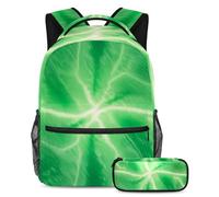 Tieni i tuoi oggetti essenziali in un unico posto, zaino con astuccio, il set di zaini per la scuola definitivo per studenti, colore verde tie dye, Multicolore#01, B：29.4x20x40cm P：19x7.5x3.8cm,