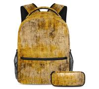 Tieni i tuoi oggetti essenziali in un unico posto, zaino con astuccio, il set di zaini per la scuola definitivo per studenti, texture gialla vintage screziata, Multicolore#03, B：29.4x20x40cm\