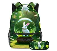 Tieni i tuoi oggetti essenziali in un unico posto, zaino con astuccio, il set di zaini per la scuola definitivo per studenti, sfera di cristallo di coniglio, Multicolore#05, B：29.4x20x40cm\