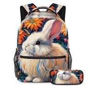 Tieni i tuoi oggetti essenziali in un unico posto, zaino con astuccio, il set di zaini per la scuola definitivo per studenti, coniglio disegno a colori, Multicolore#01, B：29.4x20x40cm P：19x7.5x3.8cm,