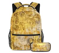 Tieni i tuoi oggetti essenziali in un unico posto, zaino con astuccio, il set di zaini per la scuola definitivo per studenti, texture gialla vintage screziata, Multicolore#07, B：29.4x20x40cm\