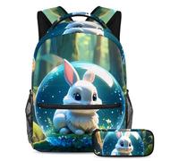 Tieni i tuoi oggetti essenziali in un unico posto, zaino con astuccio, il set di zaini per la scuola definitivo per studenti, sfera di cristallo di coniglio, Multicolore#04, B：29.4x20x40cm\