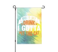 Tieni il mio drink, devo accarezzare questo gatto, bandiera da giardino verticale bifacciale da 12x18 pollici, decorazione da parete per cortile, striscione di benvenuto