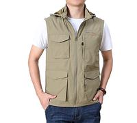 TienNew Gilet da uomo ad asciugatura rapida, Gilet da pesca, con cappuccio, multifunzione, con molte tasche, per pesca, caccia, campeggio M-4XL