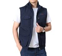 TienNew Gilet da uomo ad asciugatura rapida, Gilet da pesca, con cappuccio, multifunzione, con molte tasche, per pesca, caccia, campeggio M-4XL