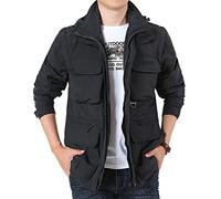 TienNew Giubbotto da Uomo Giacca a Multi-Tasca Giubbotti Quattro Stagioni Giubbotto da Lavoro Impermeabile Giacca Trekking Tattico Militare con Cappuccio per Caccia