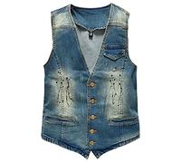 TienNew Uomo Gilet,Giacca Denim Uomo Vintage Cappotto Jeans Senza Maniche Giacca Giubbotto Smanicato Vest