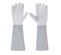 TIEOAXFT Guanti da Giardinaggio a Tubo Lungo in Pelle Bovina S-XL Guanti da Giardinaggio a Maniche Lunghe a Prova di sperone for lavori Pesanti Guanti da Lavoro for Saldatura(White,L)
