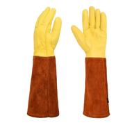 TIEOAXFT Guanti da Giardinaggio a Tubo Lungo in Pelle Bovina S-XL Guanti da Giardinaggio a Maniche Lunghe a Prova di sperone for lavori Pesanti Guanti da Lavoro for Saldatura(Brownish Yellow,M)