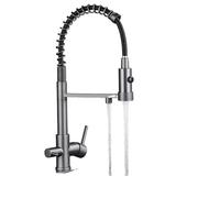 TIEOAXFT Rubinetto da Cucina con Filtro Estraibile, 3 Vie, rubinetti for Acqua Potabile Pura, Miscelatore for Acqua purificata in Ottone a 360°, Flessibile(Grey Color)