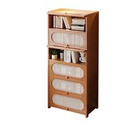 Tier Bookcase with Rattan Cabinet Door Modern Style Tall Bookcase Floor Storage Shelf Multipurpose Cabinet for Living Room Study Bedroom Office Brown-6F 80cm