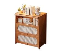 Tier Bookcase with Rattan Cabinet Door Modern Style Tall Bookcase Floor Storage Shelf Multipurpose Cabinet for Living Room Study Bedroom Office Brown-3F 40cm