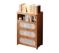 Tier Bookcase with Rattan Cabinet Door Modern Style Tall Bookcase Floor Storage Shelf Multipurpose Cabinet for Living Room Study Bedroom Office Brown-4F 80cm