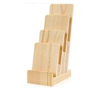 Tier Pine Wood Brochure Holder, Multi Purpose Organizer | 4-Tier Countertop Trifold Flyer Display Stand Pamphlet Booklet Menu Postcard Greeting Card Organizer