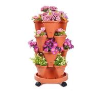 Tiered Planter - 4 Tier Stackable Vertical Flower Container, 12.6x12.6 Inches Automatic Drainage Garden Pots With Wheels And Bottom Tray,for Planting Strawberry Vegetable Fruit Balcony Patio