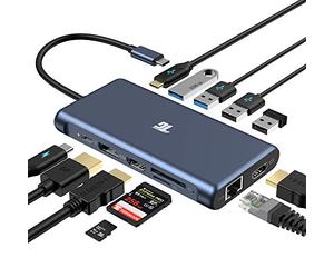 Tiergrade Hub USB C, adattatore 12 in 1 triplo display con doppio HDMI 4K, DisplayPort, 100W PD 3.0, RJ45 Ethernet, USB-A, USB-C, lettore di schede TF/SD per MacBook e portatili di tipo C