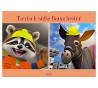 Tierisch süße Bauarbeiter (Wandkalender 2026 DIN A2 quer), CALVENDO Monatskalender: Lustige Tiere als Bauarbeiter angezogen auf der Baustelle