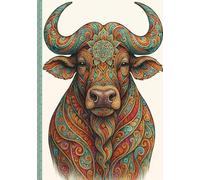 Tierische Gedanken: Liniertes A5 Notizbuch mit 200 Seiten im Mandala-Stil Büffel