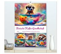 Tierische Kaffee Gesellschaft (hochwertiger Premium Wandkalender 2026 DIN A2 hoch), Kunstdruck in Hochglanz: Genießen Sie das süße Zusammenspiel von niedlichen Tieren und Kaffeetassen