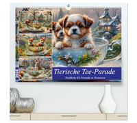 Tierische Tee-Parade (hochwertiger Premium Wandkalender 2026 DIN A2 quer), Kunstdruck in Hochglanz: Genießen Sie das süße Zusammenspiel von niedlichen Tieren und Teetassen