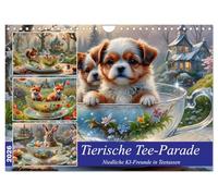 Tierische Tee-Parade (Wandkalender 2026 DIN A4 quer), CALVENDO Monatskalender: Genießen Sie das süße Zusammenspiel von niedlichen Tieren und Teetassen