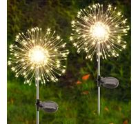 Tierwarf 2 lampade solari da giardino, 150 LED, luci solari da giardino per esterni, 8 modalità, fuochi d'artificio, dente di leone, lampade solari per cortile, paesaggio, prato, cortile, terrazza
