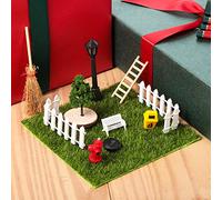 TIESOME 12Pcs Accessori da giardino in miniatura con erba artificiale in miniatura, recinto, panchina, scala di legno, lampione, albero, scopa, set di decorazione di mobili da giardino in miniatura