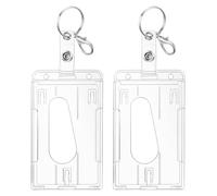 TIESOME 2 porta carte con anello portachiavi, in plastica rigida, trasparente, porta carte di credito, con fessura per il pollice, porta badge per ufficio, scuola (verticale)