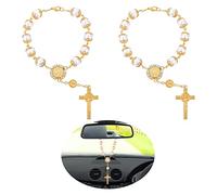 TIESOME 2Pcs auto rosario, specchietto retrovisore auto rosario auto croce di benedizione cattolica auto medaglia per camion bici moto auto specchio appendere accessori decorazione (Golden)