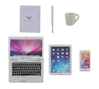 TIESOME 6 pezzi casa delle bambole in miniatura, set di laptop 1:12, mini computer portatile, casa delle bambole, decorazione piccola casa delle bambole modello di mobili simulazione tablet (argento)