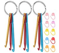 TIESOME 9 portachiavi con uncinetto da 3/4/5 mm, kit di portachiavi portatili all'uncinetto con 10 spilli colorati in plastica, pennarelli, fibbie, strumenti per lavori a maglia, per lavori fai da te,