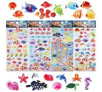 TIESOME Adesivi di Pesce per Bambini, 4 Fogli di Schiuma 3D Sotto il Mare, Animali Marini Vari, Piccoli Pesci Tropicali, Tartarughe Marine (Colore Oceano)