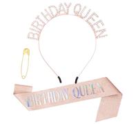 TIESOME Corona di compleanno da donna, fascia di compleanno, in oro rosa, diadema da regina, fascia di compleanno e corona con strass, accessori decorativi per le donne