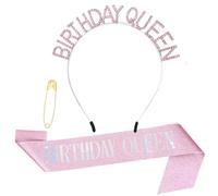 TIESOME Corona di compleanno da donna, fascia di compleanno, rosa glitterato, diadema per compleanno, fascia per compleanno e corona con strass, accessori decorativi per le donne