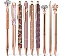 TIESOME Set di 9 penne a sfera in metallo con strass e sabbia liquida, per diari e diari, inchiostro nero, graziose penne fantasiose per donne, ragazze, matrimoni, scuola, ufficio (oro rosa)
