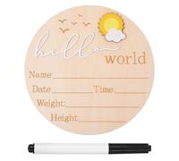 TIESOME Targa in legno con scritta in inglese "Hello World", 15 cm, con nome adorabile e annuncio di nascita, per foto, decorazione per ospedale, regalo rotondo