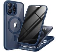 TIESZEN Custodia magnetica per iPhone 15 Pro, compatibile con Magsafe Built-in 9H Tempered Screen Protector & Privacy Screen Protector & 2 X Camera Lens Protectors, Dustproof Clear Phone Case, Blu
